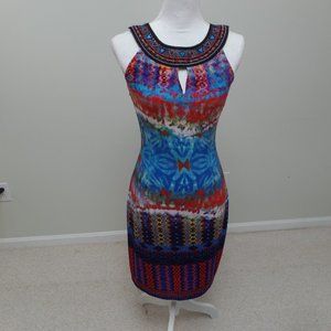 Sleeveless Halter Knee Length Multicolor Dress S